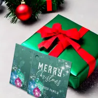 Christmas Baubles On Green Season's Greetings Favor Tags