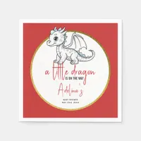 Cute Little Dragon Is On The Way Red Baby Shower Napkins