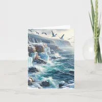 Serene Winter Watercolor Coastal Seascape Blank Note Card