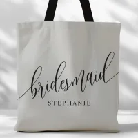 Soft Gray Bridesmaid Modern Script Tote Bag