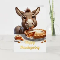 Adorable Thanksgiving Donkey with Pie Foil Greeting Card