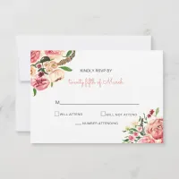 Peach and Coral Flowers Floral wedding RSVP Card