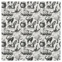 Vintage Halloween Black Cats Pumpkins Pattern Fabric