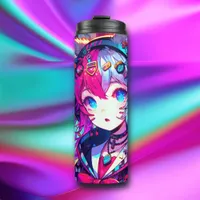 Glitchcore Colorful Anime Girl Artwork  Thermal Tumbler