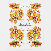 Bright Orange Flowers - Name Customization Baby Blanket