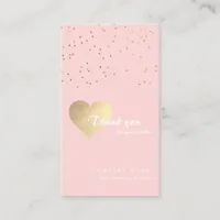 Modern Glitter Gold Heart Blush Pink Thank you Business Card