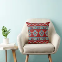 Southwest Mesas Turquoise & Red Geometric Pattern Throw Pillow