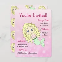 Pretty Mermaid Birthday Party Invitations