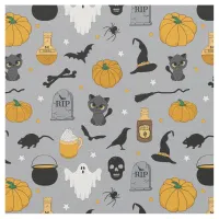 Cute Kids Halloween Patterned Gray Fabric