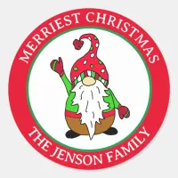 Personalized Christmas Gnome Merriest Christmas   Classic Round Sticker