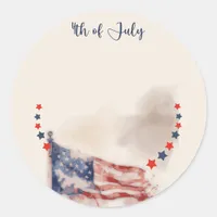 Watercolor US Flag and Stars  Classic Round Sticker