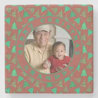 Grandpa Photo Christmas Trees White Marble Stone Coaster