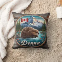 Canadian Beaver in Forest Pond With Mountains Throw Pillow