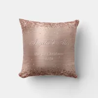 Faux Rose Gold Glitter Brushed Metal Foil Photo Throw Pillow