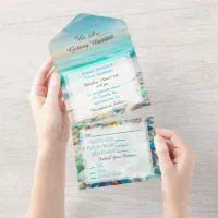 Pretty Ocean and Sea Glass Wedding All In One Invitation