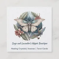 Watercolor Moth and Flowers Square Business Card