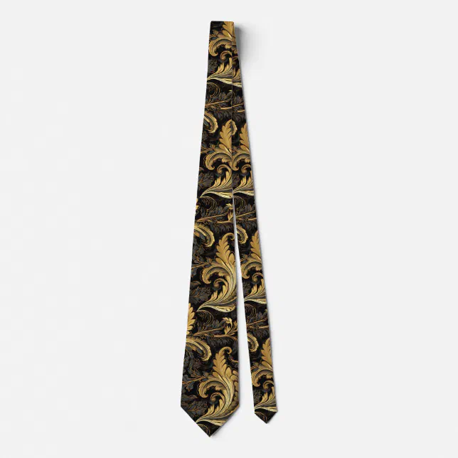 Vintage Golden Floral Leaves Neck Tie
