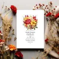 Golden Yellow and Lipstick Red Floral Wedding Invitation