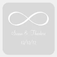 Light Grey and White Infinity Symbol Save the Date Square Sticker