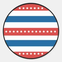 Red, Blue, and White Stripes with White Stars Classic Round Sticker