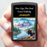 Majestic Buffalo Near a Serene Mountain River Zippo Lighter