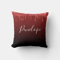 Red Glitter Dripping  Monogram   Throw Pillow