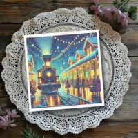 Vintage Trains on a Snowy Night Napkins