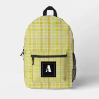 Plaid Pattern Gingham Check Yellow White Monogram Printed Backpack