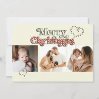 Merry Christmas Fun Candy Cane 3 Photo Off-white Holiday Card