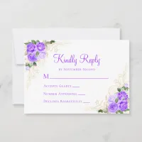 Purple Gold Floral Watercolor Wedding RSVP Card