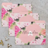 Elegant Feminine Artistic Watercolor Pink Roses File Folder