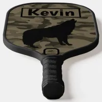 Modern Brown Camo Black Wolf Silhouette Monogram | Carbon Fiber Pickleball Paddle