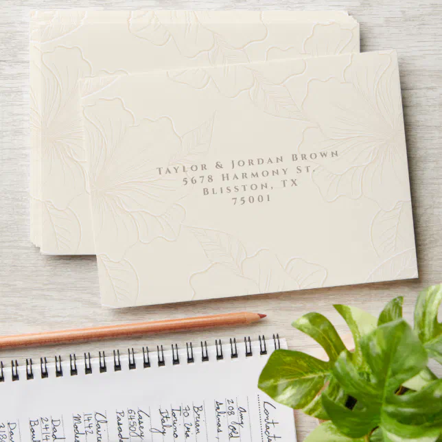 Elegant Minimalist Monotone Floral Wedding Envelope