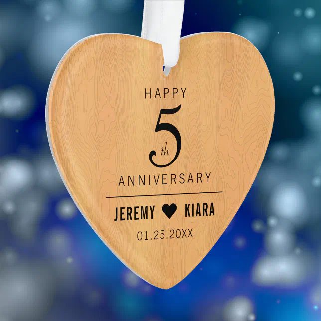 Elegant 5th Wood Wedding Anniversary Ornament