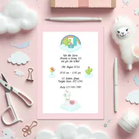 Whimsical Llama and Rainbow Kids Birthday Party Invitation