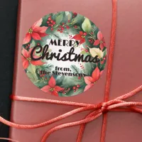 Poinsettia Red Berries and Holly Leaves Christmas Classic Round Sticker