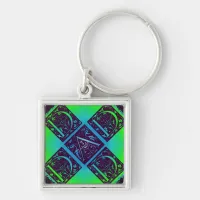 Dad Fancy Text Green Blue Background Keychain