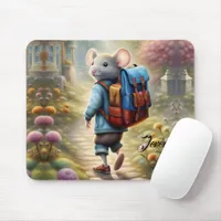 Cute mouse boy on his way to school, personalized mouse pad