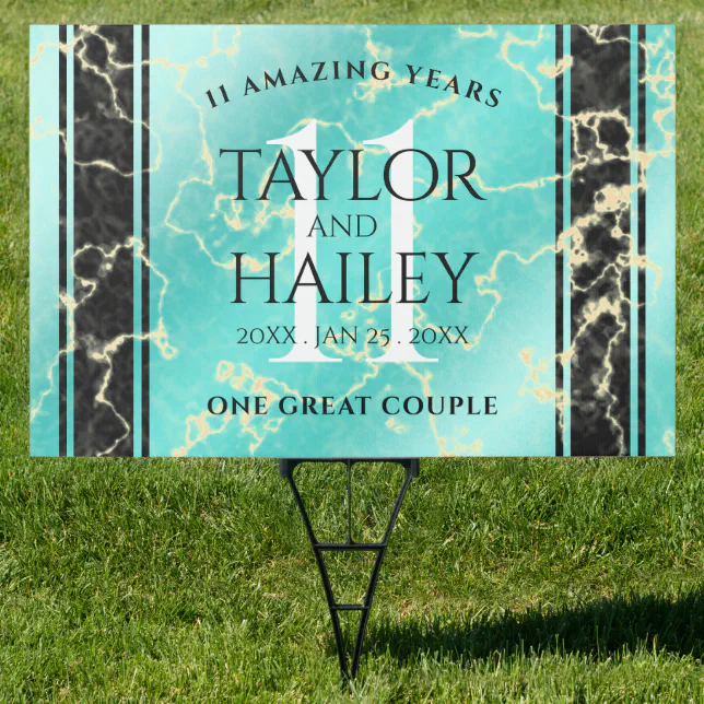 Elegant 11th Turquoise Wedding Anniversary Sign