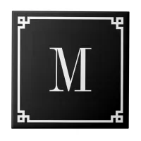 Black and White Greek Key Border Monogrammed Ceramic Tile