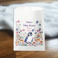 Baby Penguin in Flowers It's a Girl | Baby Shower Favor Bag