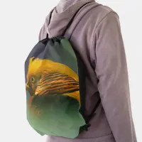 Emerging from the Green: Golden Pheasant Drawstring Bag