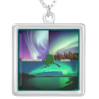 Northern Lights of Alaska Collage Silver Plated Necklace