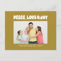 Green Retro Groovy Peace Love Joy Photo Holiday Postcard