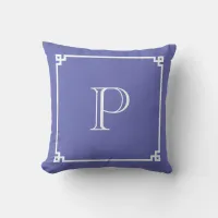 Thin Line Greek Key Border Monogram Periwinkle Throw Pillow