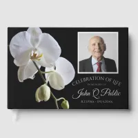 White Orchids on Black Celebration of Life Foil Guest Book