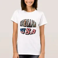 Indiana Picture and USA Flag Text T-Shirt