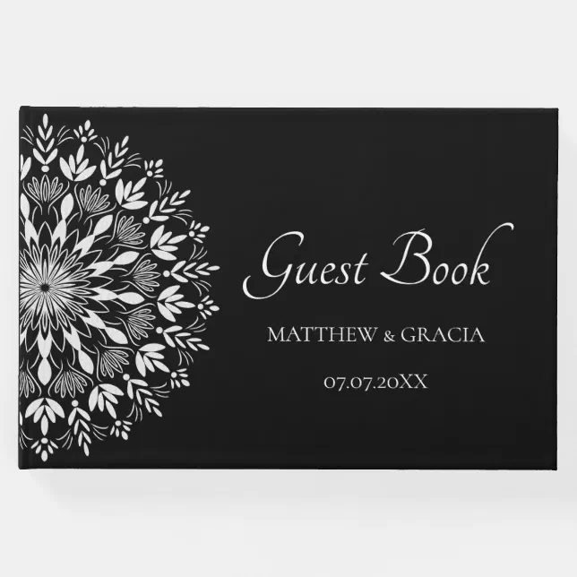 Elegant black and white simple classic guest book