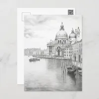 Pencil Sketch Painting Venice Italy Travel Art Postcard