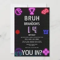 BRUH YOU IN Teen Boy Birthday Video Game Sleepover Invitation